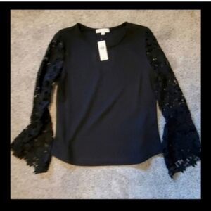 Nwt anthropologie black lace sleeve top sz s